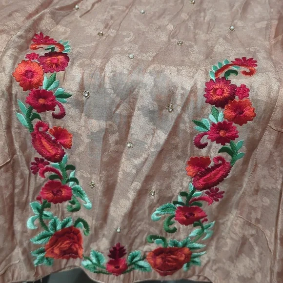 Agha Noor Embroidered Peach Tunic Dress - Picture 9 of 10